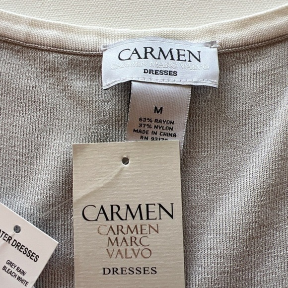 NWT Carmen Marc Valvo Grey Sweater Dress Belted Bodycon Pencil Size Medium (A2) - Picture 3 of 8